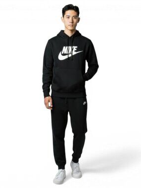 Nike Club Fleece 2 Piece Sweatsuit Mens Size L Tracksuit Matching Black Set NWT